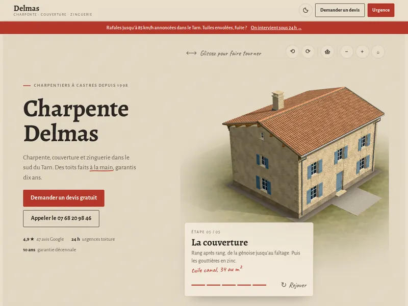 Le bandeau d'urgence allumé au-dessus de la maison 3D